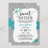 Invitation Sweet 16 Turquoise Plage Starfish Moderne Argent (Devant / Derrière)