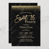 Invitation Sweet 16 Typographie Or moderne Marbre noir (Devant / Derrière)