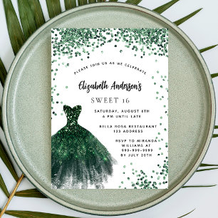 Invitation Sweet 16 vert émeraude robe parties scintillant lu