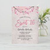 Invitation Sweet 16 Vintage fleurs de cerise rose (Debout devant)