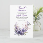 Invitation Sweet 16 Vintage Purple Floral Wreath Anniversaire (Debout devant)