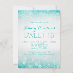Invitation Sweet 16 Vintage Turquoise Winter Wonderland