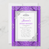 Invitation Sweet 16 Violet Dentelle argentée Damas Tiara (Devant)