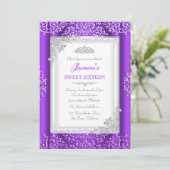 Invitation Sweet 16 Violet Dentelle argentée Damas Tiara (Debout devant)