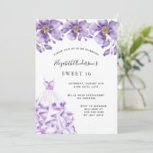 Invitation Sweet 16 violet robe blanche floral élégant (Debout devant)