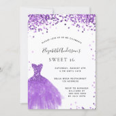 Invitation Sweet 16 violet robe blanche parties scintillant (Devant)