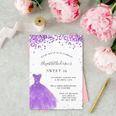 Invitation Sweet 16 violet robe blanche parties scintillant