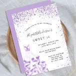 Invitation Sweet 16 violet robe blanche parties scintillant g<br><div class="desc">Une invitation moderne, élégante et glamour pour une fête Sweet 16, 16e anniversaire. Sur le devant : Un arrière - plan blanc avec violet, lilas pétille, une robe violette. Le nom est écrit avec un script de style moderne écrit à la main. Personnalisez et ajoutez les détails de votre fête....</div>