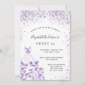 Invitation Sweet 16 violet robe blanche parties scintillant g (Devant)