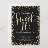 Invitation Sweet 16 Virtual Girly Gold Parties scintillant no (Devant)