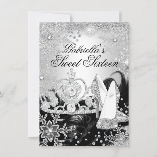 Invitation Sweet 16 Winter Sparkle Snowflake Silve (Devant)