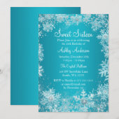 Invitation Sweet 16 Winter Wonderland Sparkle Snowflakes (Devant / Derrière)