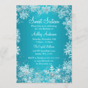Invitation Sweet 16 Winter Wonderland Sparkle Snowflakes