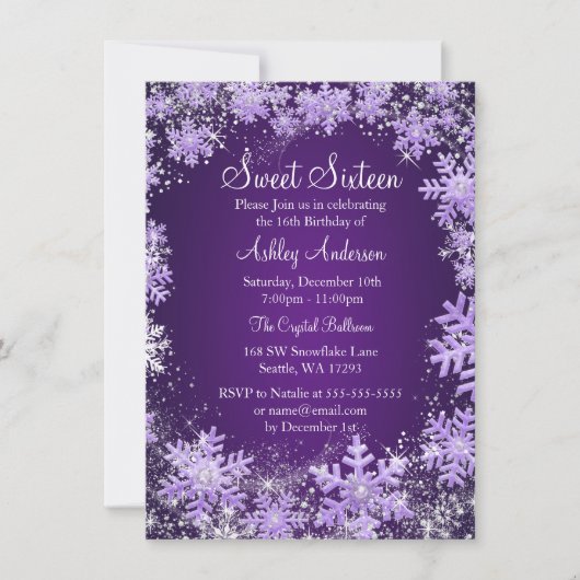 Invitation Sweet 16 Winter Wonderland Sparkle Snowflakes (Devant)