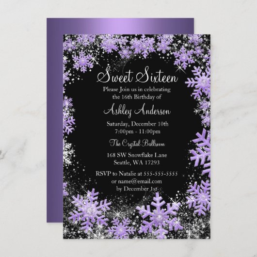 Invitation Sweet 16 Winter Wonderland Sparkle Snowflakes (Devant / Derrière)