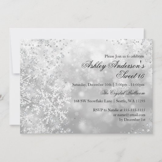 Invitation Sweet 16 Winter Wonderland Sparkle Snowflakes (Devant)