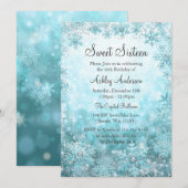 Invitation Sweet 16 Winter Wonderland Sparkle Snowflakes (Devant / Derrière)