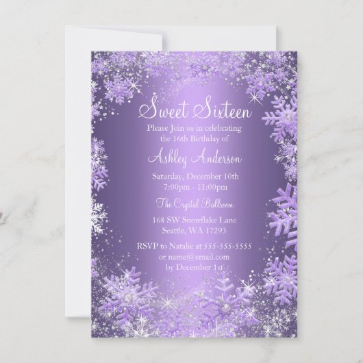 Invitation Sweet 16 Winter Wonderland Sparkle Snowflakes (Devant)