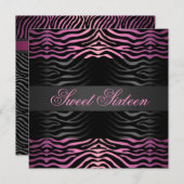 Invitation Sweet 16 Zebra Imprimer rose Anniversaire Invitati (Devant / Derrière)