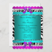 Invitation Sweet 16 Zebra rose Turquoise Purple Bow Fun Party (Dos)