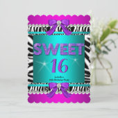 Invitation Sweet 16 Zebra rose Turquoise Purple Bow Fun Party (Debout devant)