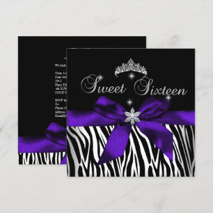 Invitation Sweet 16 Zèbre Violet Diamants Noirs image