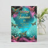 Invitation Sweet 16e anniversaire fête papillons rose Turquoi (Debout devant)