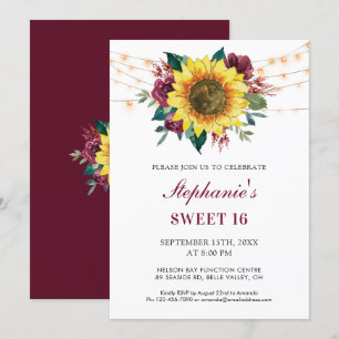 Invitation Sweet 16e anniversaire Floral Sunflower Lights Par