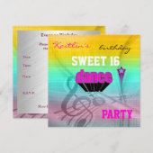 Invitation Sweet 16e anniversaire Musique Dance Pa (Devant / Derrière)