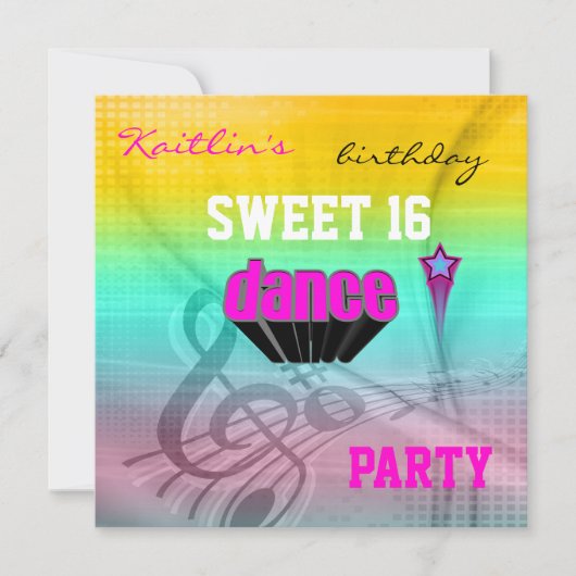 Invitation Sweet 16e anniversaire Musique Dance Pa (Devant)
