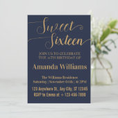 Invitation Sweet 16e anniversaire Photo Blue and Gold Luxury (Debout devant)