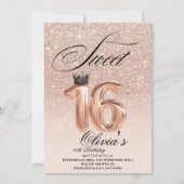 Invitation Sweet 16e anniversaire rose or princesse Anniversa (Devant)