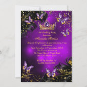 Invitation Sweet 16e anniversaire violet Robe d'or papillons (Dos)