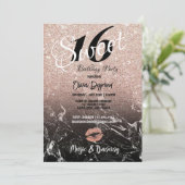 Invitation Sweet 16e fête d'anniversaire Black & Rose Gold Th (Debout devant)