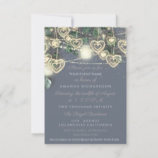 Invitation Sweet 16e Mariée Rustique Bois Or Smoky Blue Green (Devant)