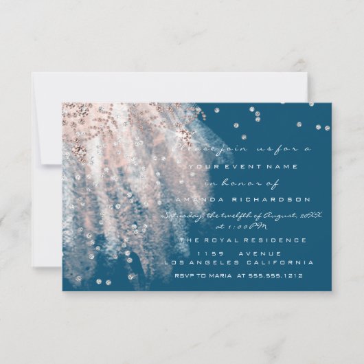 Invitation Sweet 16e robe de mariée Rose Gold Blue Navy (Devant)