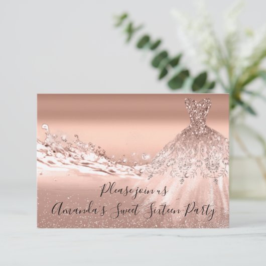 Invitation Sweet 16e Rose Parties scintillant d'or Ocean Brid (Debout devant)