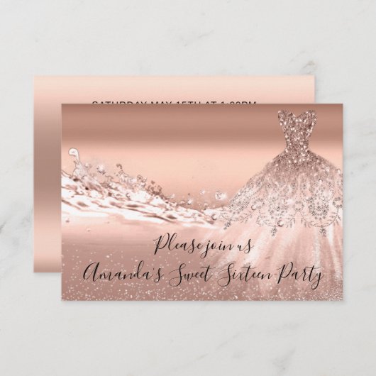 Invitation Sweet 16e Rose Parties scintillant d'or Ocean Brid (Devant / Derrière)