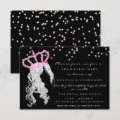 Invitation Sweet 16ème Couronne Princesse Confetti gris rose  (Devant / Derrière)