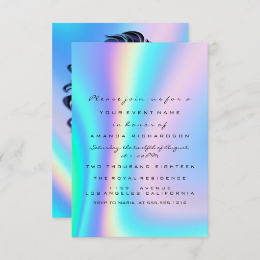 Invitation Sweet 16ème Fête des mariées Holographe Ombre Bleu (Devant / Derrière)