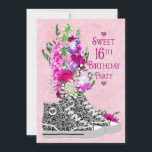 Invitation Sweet 16th Birthday Party Invitation, Basket<br><div class="desc">Sweet seizième anniversaire invitation pour les filles. Baskets graphiques fantaisie en noir/blanc/gris design floral tourbillonnant. Voir d'autres images avec un design similaire pour d'autres fêtes et/ou voeux d'anniversaire.</div>