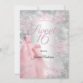 Invitation Sweet 16th Birthday Pink Silver Winter Wonderland (Devant)