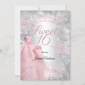 Invitation Sweet 16th Birthday Pink Silver Winter Wonderland (Devant)