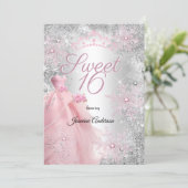 Invitation Sweet 16th Birthday Pink Silver Winter Wonderland (Debout devant)