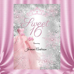 Invitation Sweet 16th Birthday Pink Silver Winter Wonderland<br><div class="desc">Robe rose vif Argent Doux 16 Anniversaire Invitation. Jolie conception de flocon de neige et de tiara. Remarque : Toutes les images plates,  Ils n'ont pas de vrais bijoux!</div>
