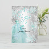 Invitation Sweet 16th Birthday turquoise Silver Winter mervei (Debout devant)