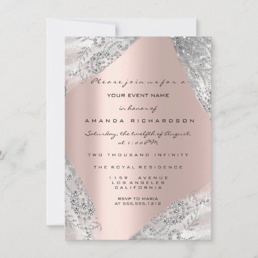 Invitation Sweet 16th Dress Spark Rose Silver Grey Diamond (Devant)