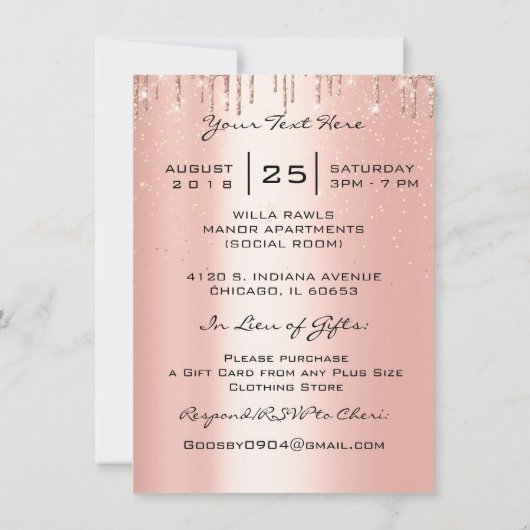Invitation Sweet 16th Drips Parties scintillant maquillage VI (Dos)