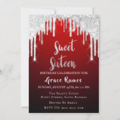 Invitation Sweet 16th Elisabeth Red Grey Silver Drips Photo (Dos)