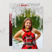 Invitation Sweet 16th Elisabeth Red Grey Silver Drips Photo (Devant / Derrière)